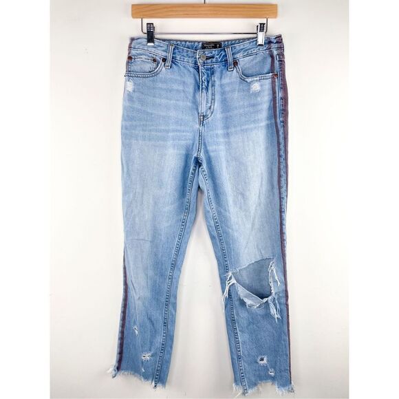 Abercrombie & Fitch Annie High Rise Girlfriend Jeans With Red Stripe Size 28 / 6 - Picture 2 of 16
